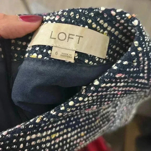 LOFT Navy and Pink Tweed Shift Dress Size 6 - Picture 5 of 6